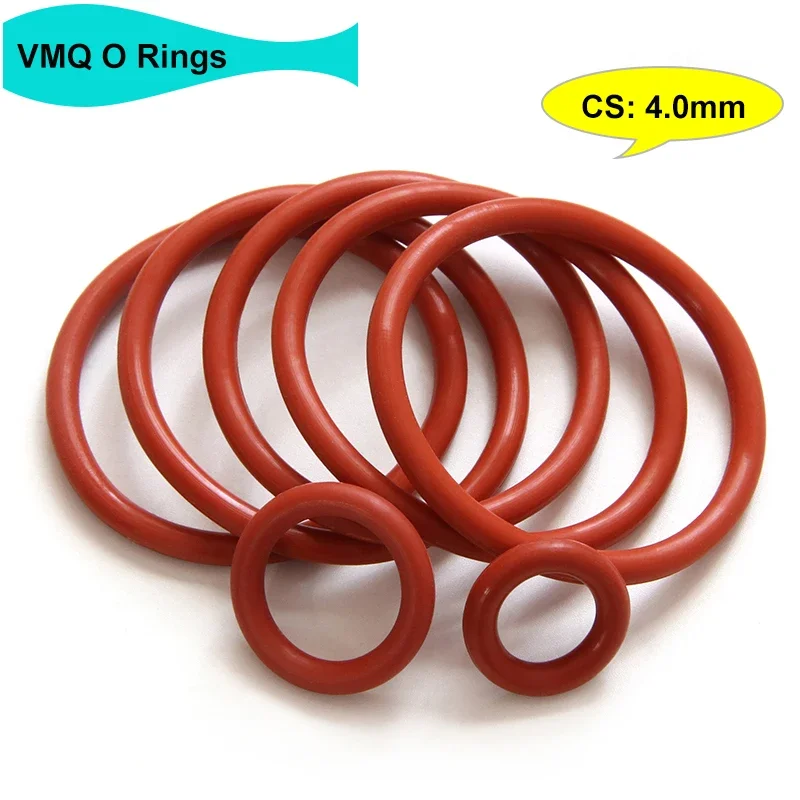 

10/50Pcs Red VMQ O Ring Gaskets CS 4mm OD 12~155mm Food Grade Waterproof Washer Round O Shape Rubber Silicone Ring