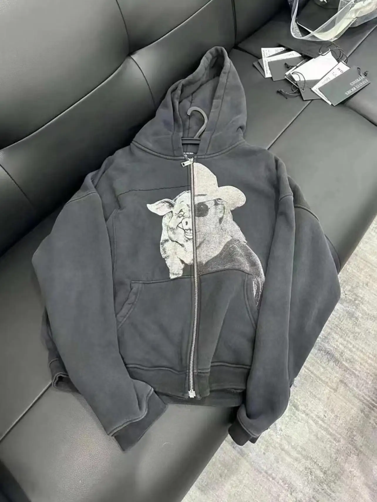 ERD Depred Rich Segunda Generación 25SS Pig Man Patchwork cremallera abierta Cardigan Sudadera con capucha ex moda coreana Sle sudadera
