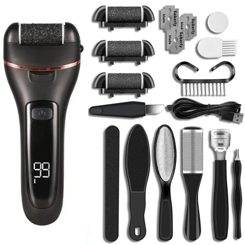 

10pcs Rechargeable Foot File Electric Pedicure Sander Waterproof 2 Speeds Foot Remover Feet Dead Skin Calluses with light