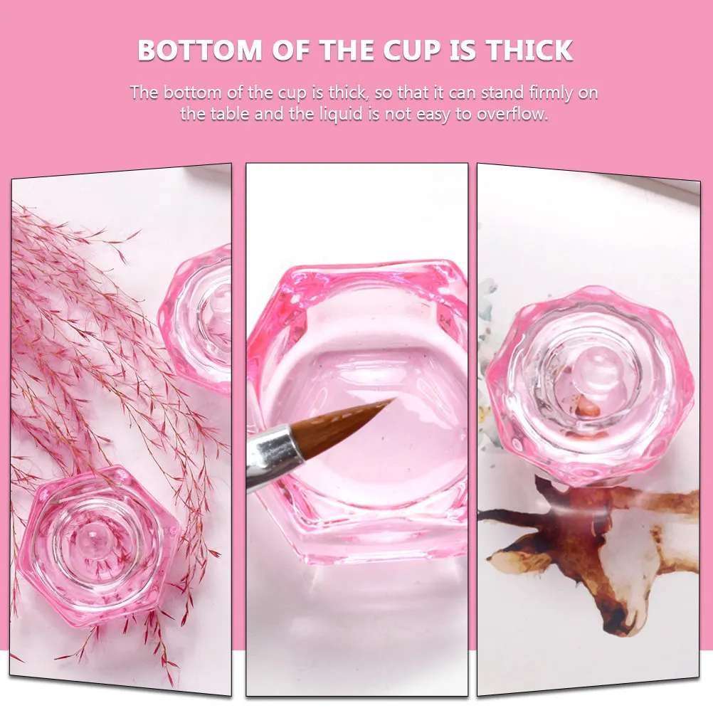 

2Pcs Pink Crystal Manicure Glass Cup Sturdy Thick Bottom Nail Art Liquid Powder Mixing Container Pen Brush Washer