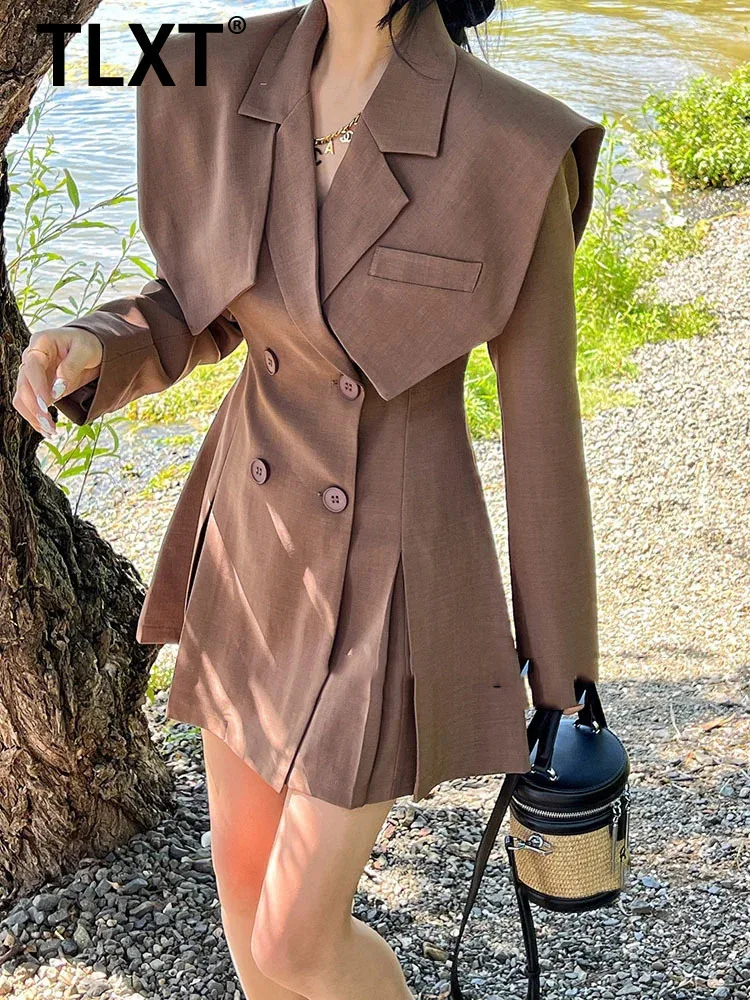 

TLXT Temperament Casual Designer Blazer Dresses For Women 2024 Spring Autumn New Trend A-line Waist Female Clothing HL381