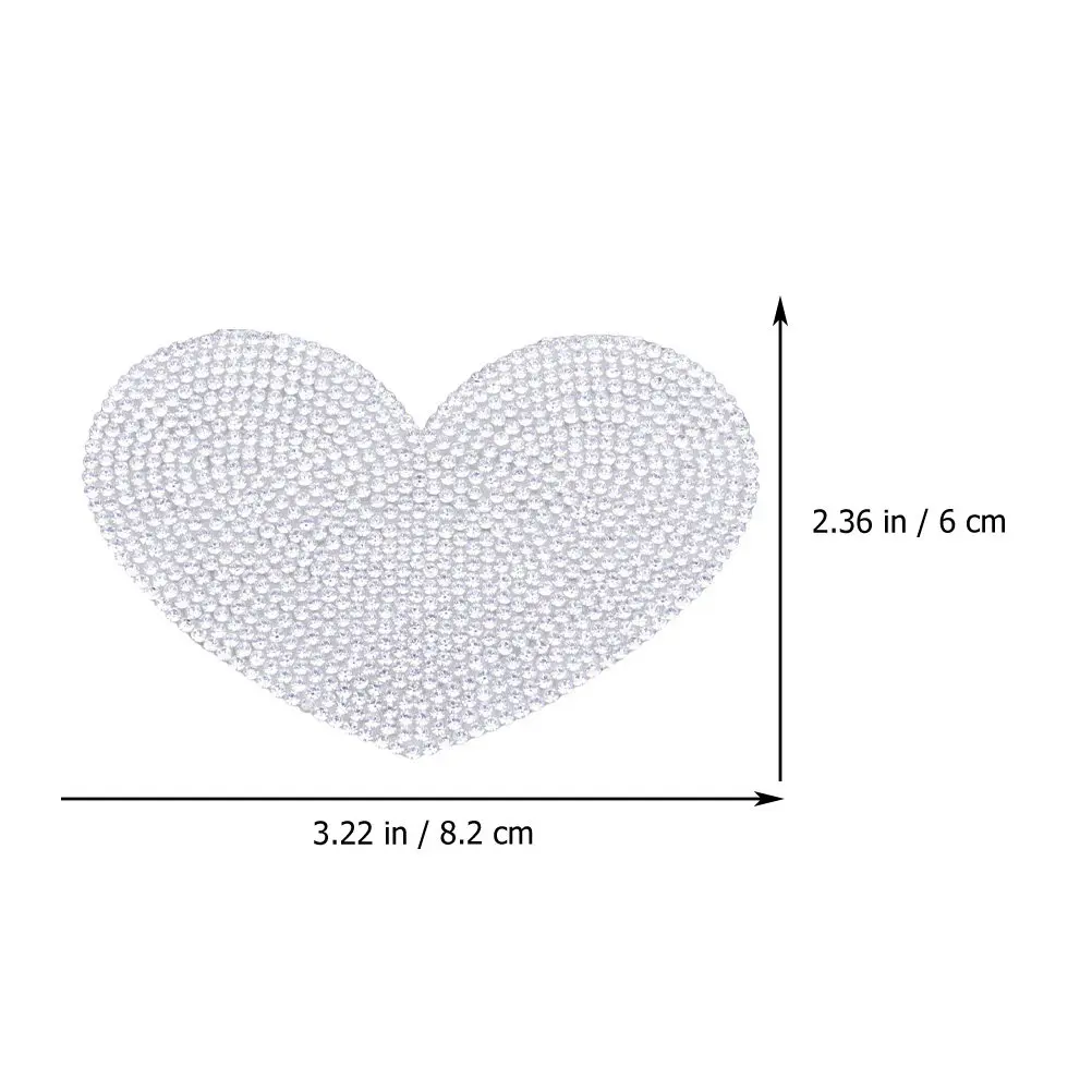2Pcs Fashionable Heart Shape Rhinestone Stickers Easy Stick Remove Decorative Decals for Clothes Jeans Backpacks Car Windows