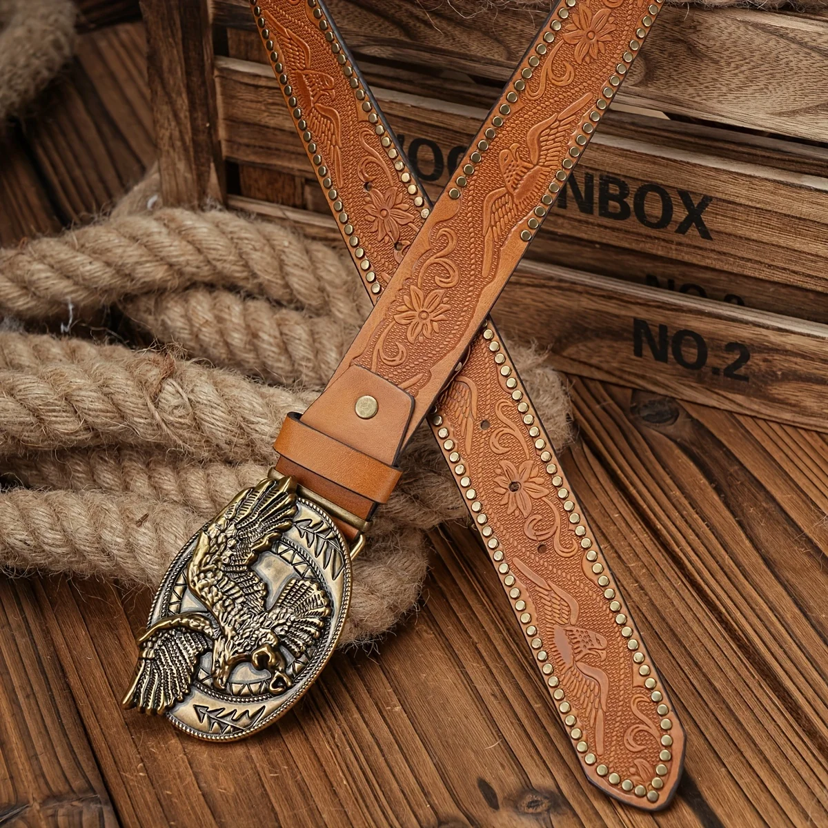 Herren - Damen - Western-Denim - PU-Leder - Gürtel - Vintage-Jeans mit Nadelschnalle Brauner Gürtel – Detail 6