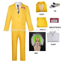 Movie BOB Cosplay Costume BOB Yellow Uniform Suit with Tie wig for Men Outfit Halloween Disguise Carnival Suit