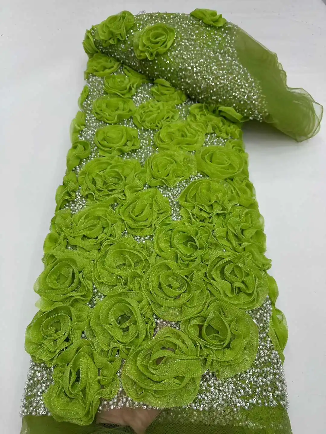 

Luxury African 3D Flower Laces Latest Beads Lace Fabric 2025 High Quality Nigerian Lace Sequins Embroidery Bride Lace For Dresse
