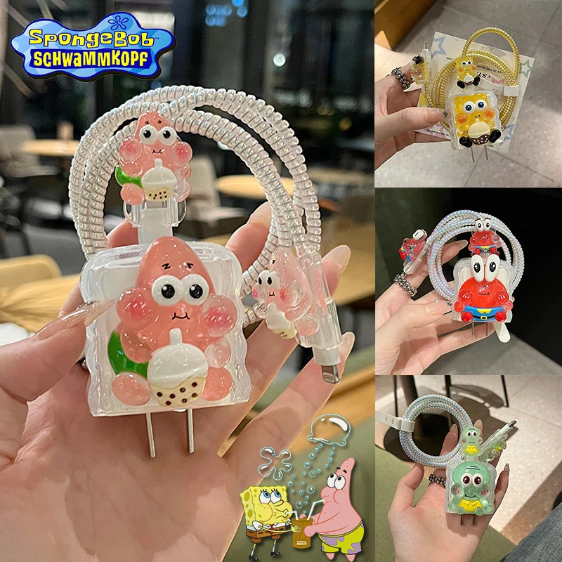 SpongeBob SquarePants Charger Protective Case Stylish and Creative for Apple 18W/20W IPhone15 14 13 Mobile Air5 Fast Charge Case