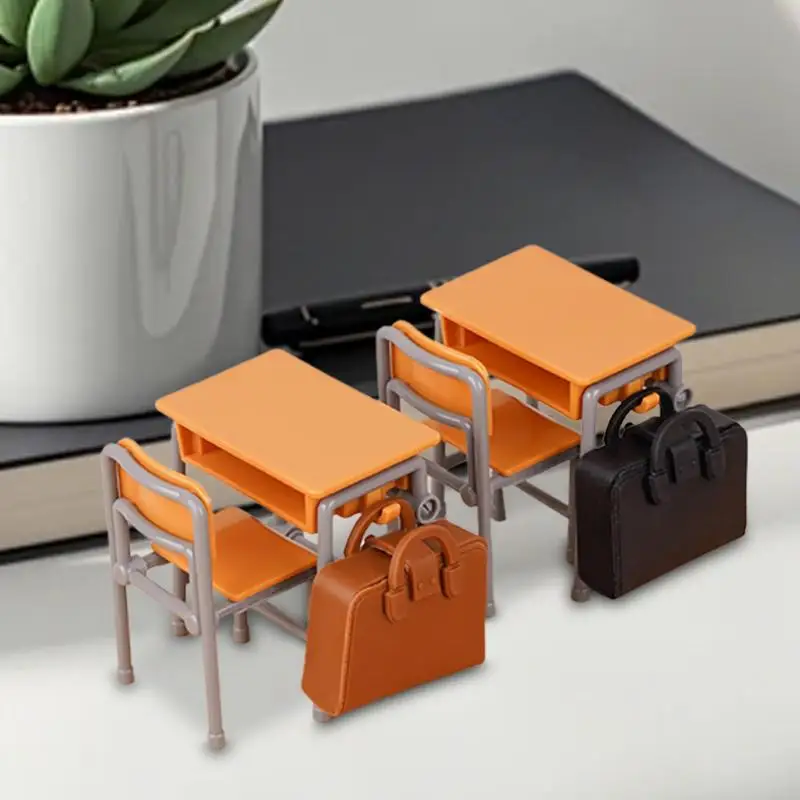 역할 놀이 가구 세트 인형 집 장식 팩 교실 Schoolbags 모델 어린이를위한 연구 테이블 장식 놀이방 설정