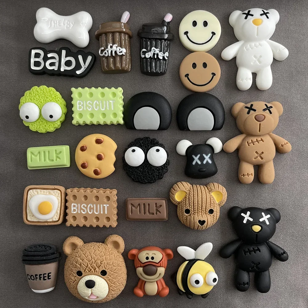 50Pcs New Cute Resin Mini Cartoon Biscuits Coffee Little Bear Flat Back Cabochon Scrapbook Kawaii DIY Embellishments Accessories