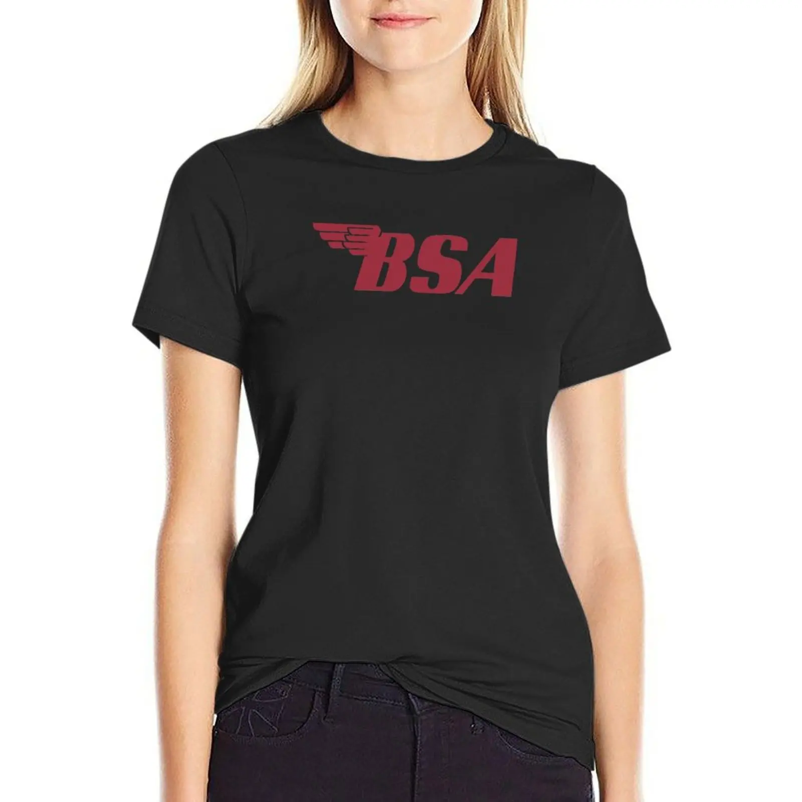 Vintage Red BSA Motorcycles T-Shirt female Aesthetic clothing cute tops Women's cotton t-shirt