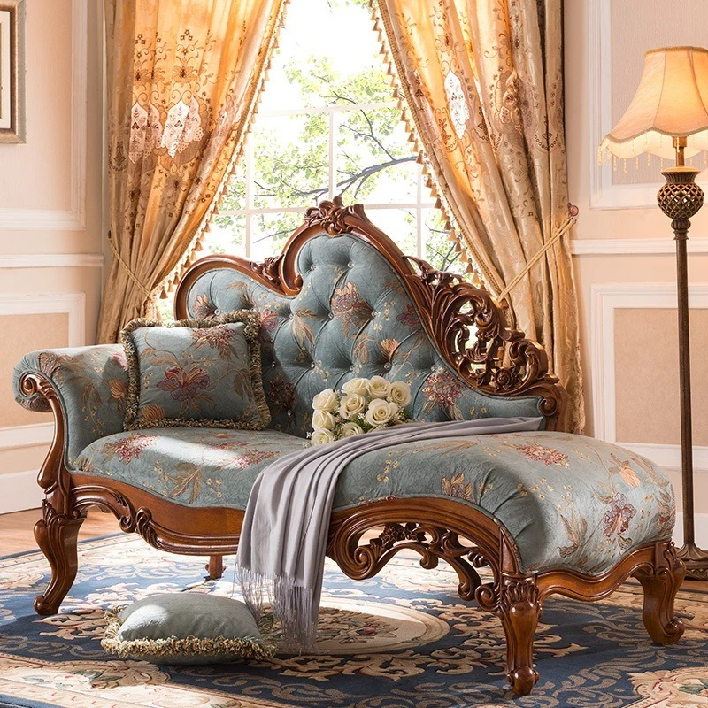 

American solid wood chaise longue, fabric single chaise longue