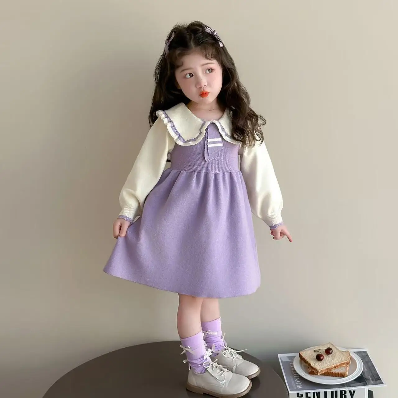

90-150cm Children's Dress Autumn And Winter 2026 New Style Girls' Baby Children's Long Sleeve Knitted Sweater Princess Dress
