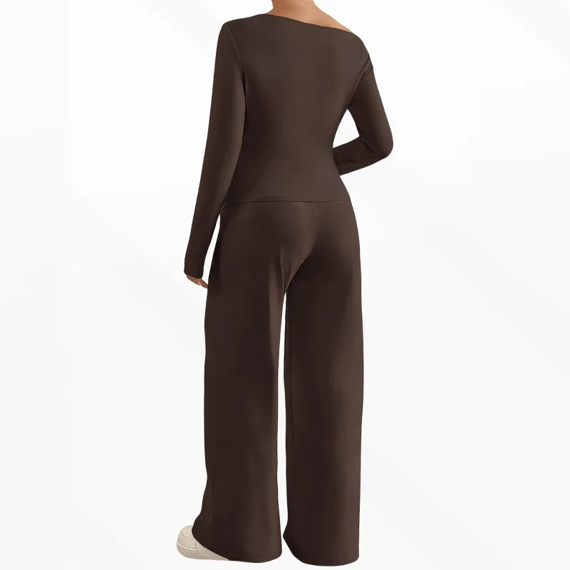 Maternity Pregnant Women Clothing Sets Solid Long Sleeve One-shoulder Irregular Hem Tops + Pants Spring Casual Pregnancy Outfit - view 6
