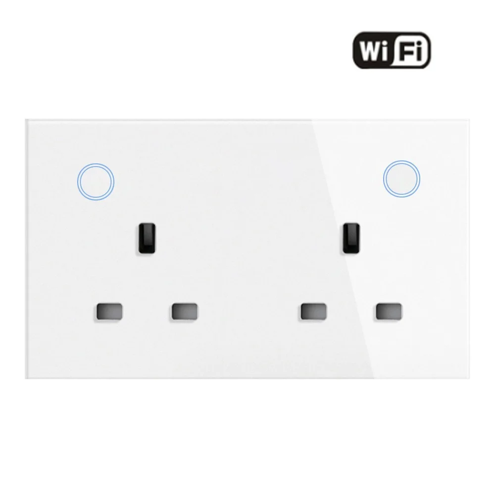 

WiFi Wall Socket&USB Charger UK Standard 16A Tuya Smart Home Socket Tempered Crystal Glass Panel Work With Alex 147*86mm