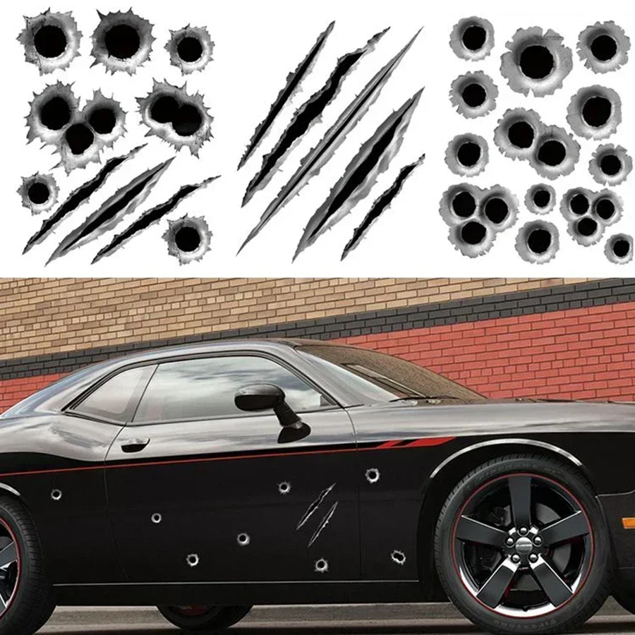 Car Stickers Simulated 3D Bullet Hole DIY Car War Styling Accessories Motorcycle Scratch Car Stickers And Decals