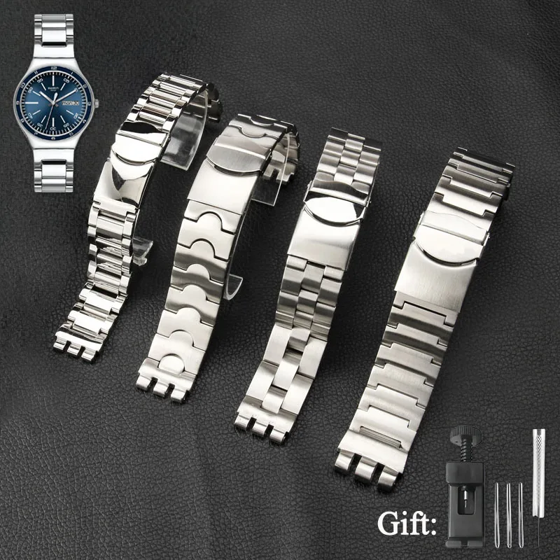 

Ремешок для часов из нержавеющей стали для Swatch YGS YAS, трехзубчатый вогнуто-выпуклый ремешок, 17 мм, 19 мм, водонепроницаемый, мужской браслет