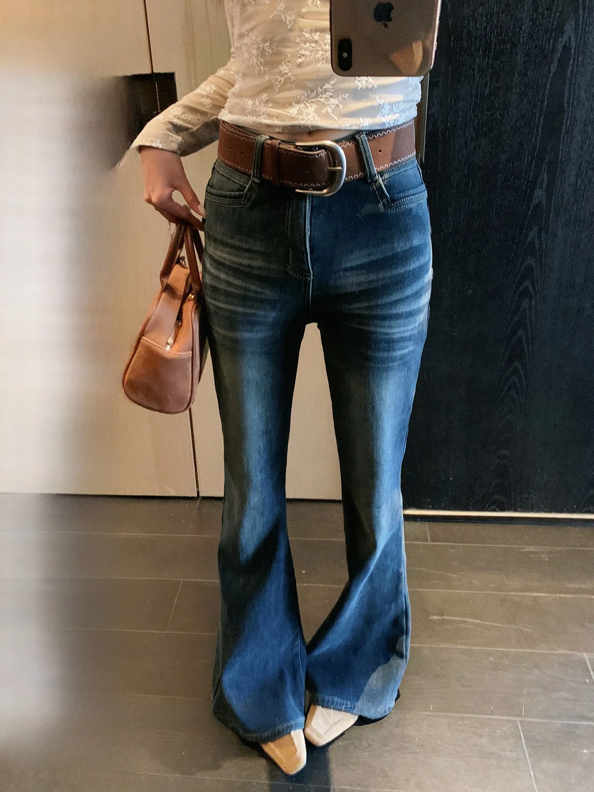 

Синие джинсы с флисовой подкладкой, расклешенные, женские, утепленные, прямые, с высокой талией, повседневные, из денима, высокого качества