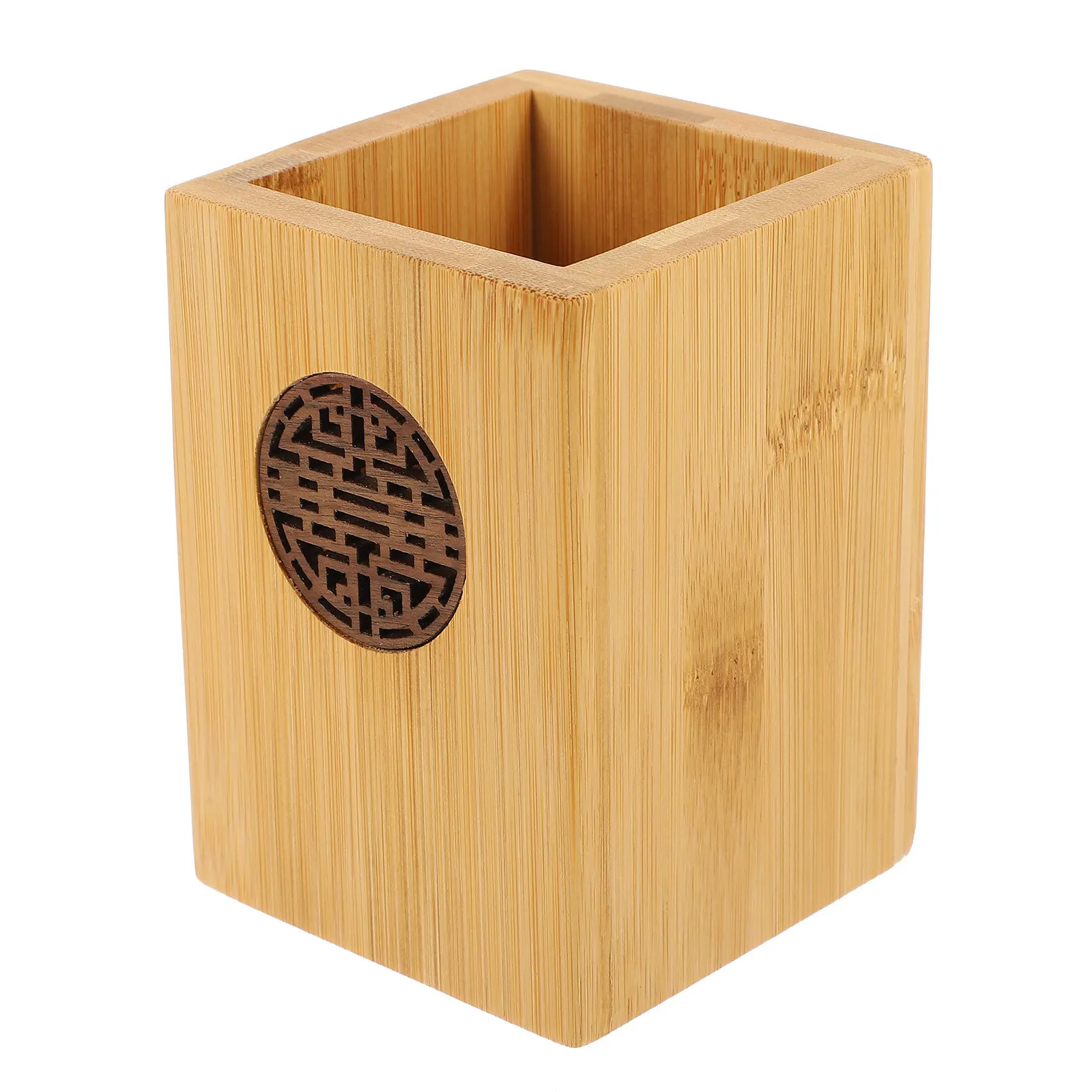

Desktop Bamboo Pen Holder Hollow Out Chinese Style Carved Design Large Capacity Makeup Brush Organizer Pen Holder