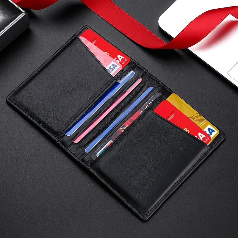 Wholesale Oil Wax Genuine Leather Credit Card Holder RFID Blocking Women ID Bank Card Case Driver's License Wallet For Men Purse