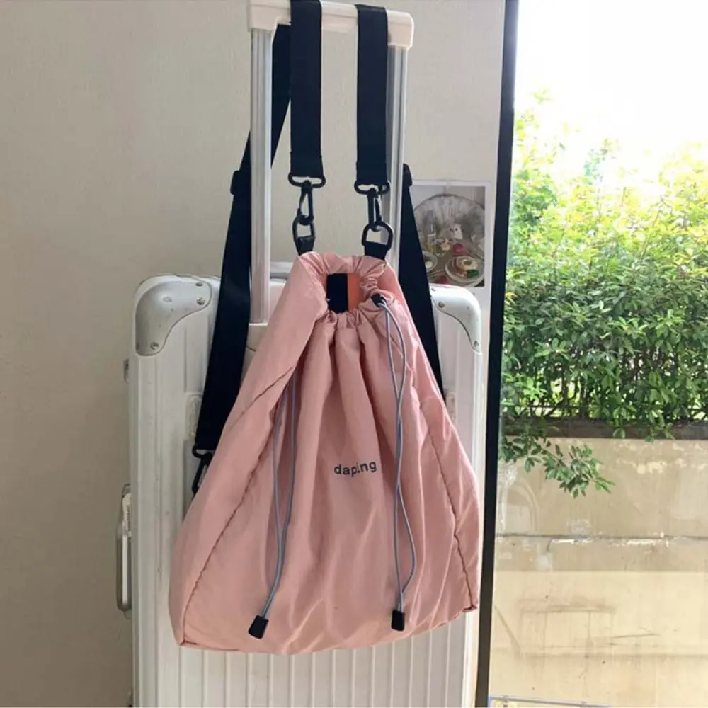 

Cute Korean Style Drawstring Backpacks Niche Design Tote Bag Sport Nylon Bag Solid Color Large Capacity Shoulder Bag Girls