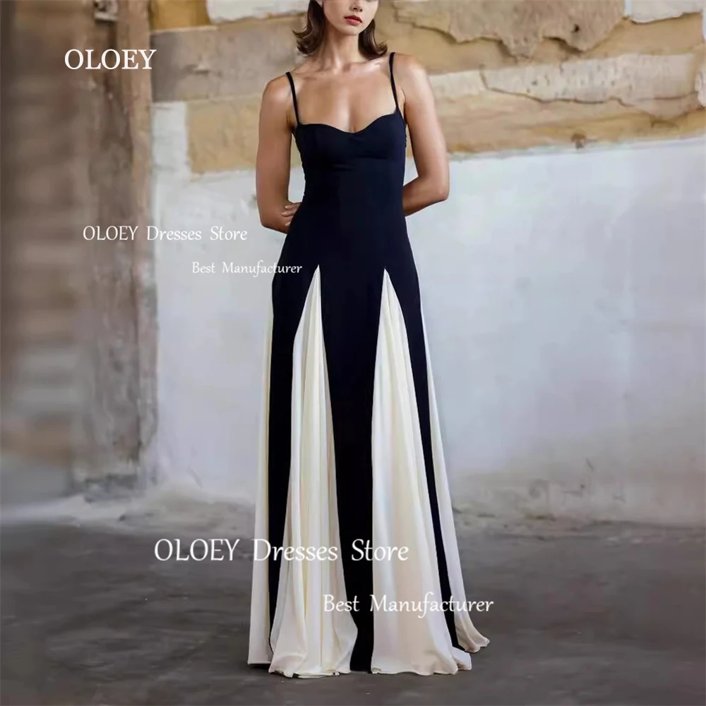 

OLOEY Modern Contrast Color Evening Dresses Sweetheart Sleeveless Beach Dresses Pleated Chiffon Floor Length Custom Made