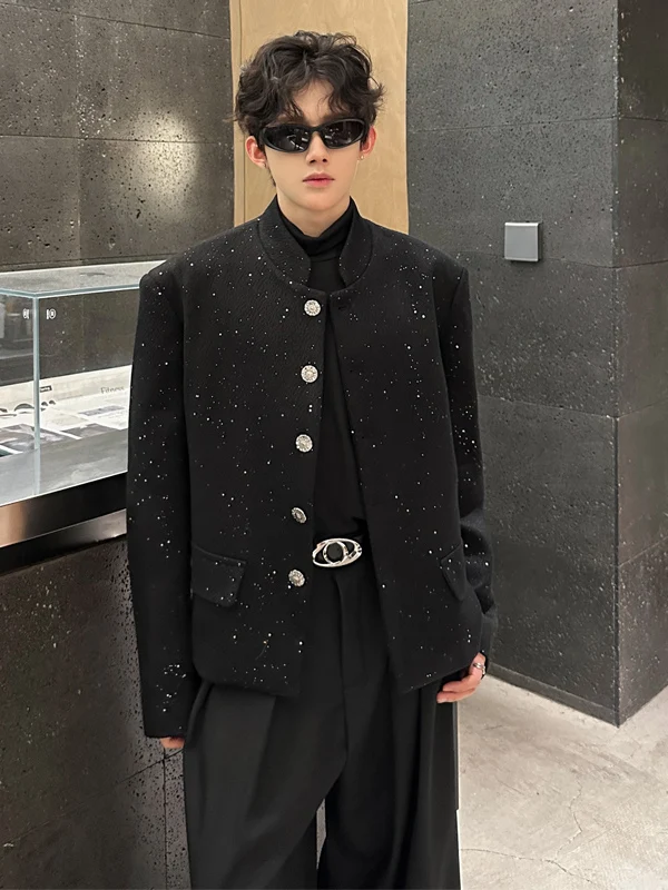 

Korean Sle ort Quilted oulder Padded Men's Jaet ine Design Stand Collar Woolen Coat Youth Faion Autumn Winter Out...