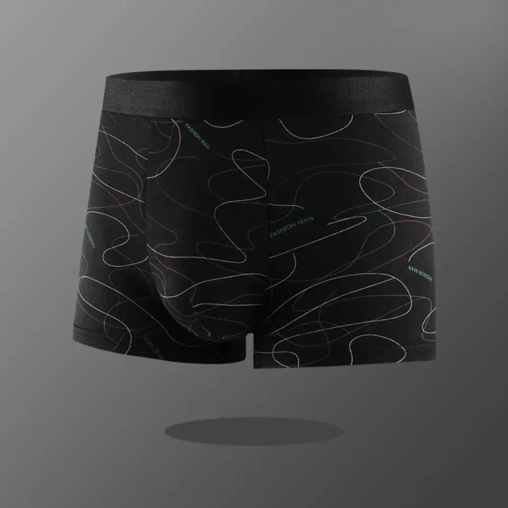 4Pcs Stripe Letter Men's Flat Panties Mid Waist Seamless Sporty Boxers Shorts Large Size Underpants Men's Underwear Gifts