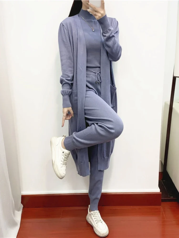 2024 new autumn and winter fashion temperament suit women casual knitted cardigan vest pants three-piece set women