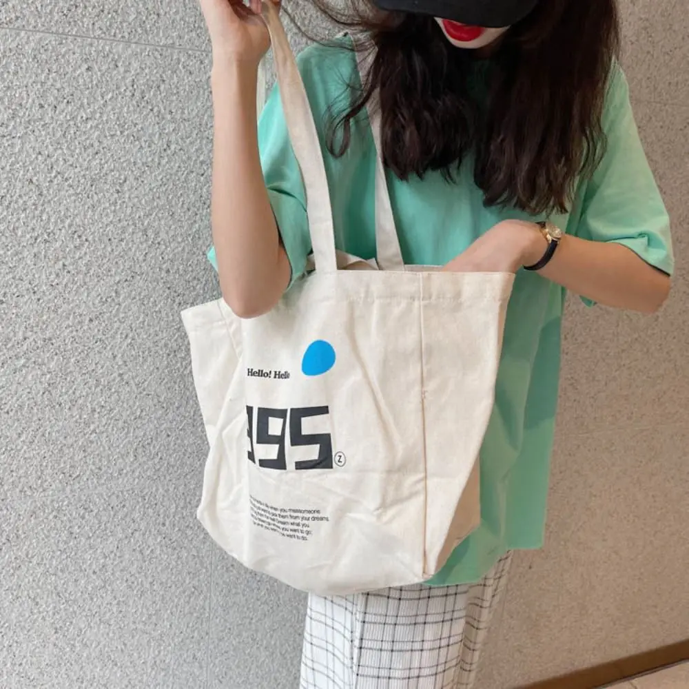 New Women Canvas Shoulder Bag Letter Printing Ladies Casual Handbag Tote Bag Large Capacity Cotton Reusable Shopping Beach Bag