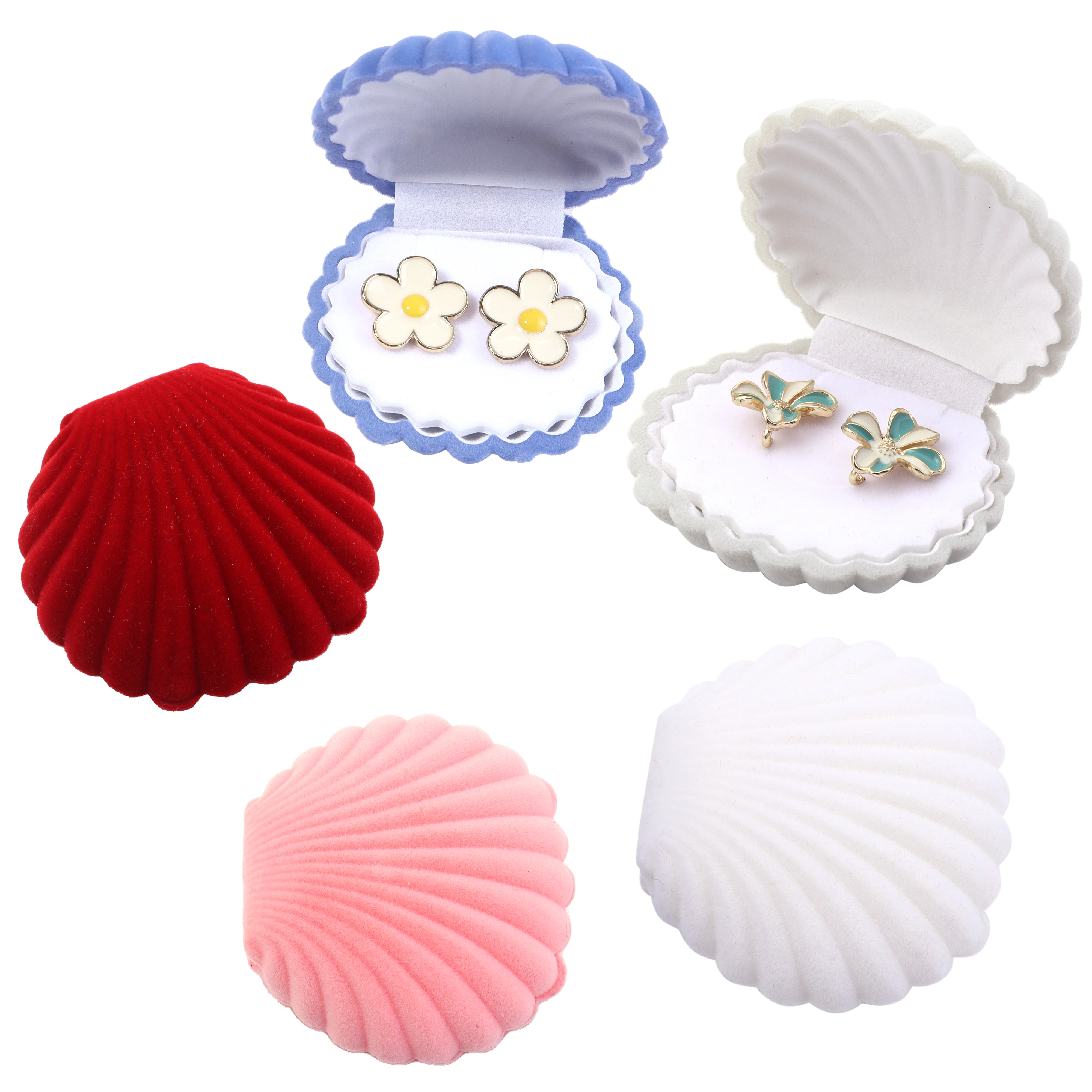 Exquisite Shell Shape Velvet Cute Jewelry Box Colorful Ring Earrings Storage Box Gift Packaging Box Necklace Display Holder