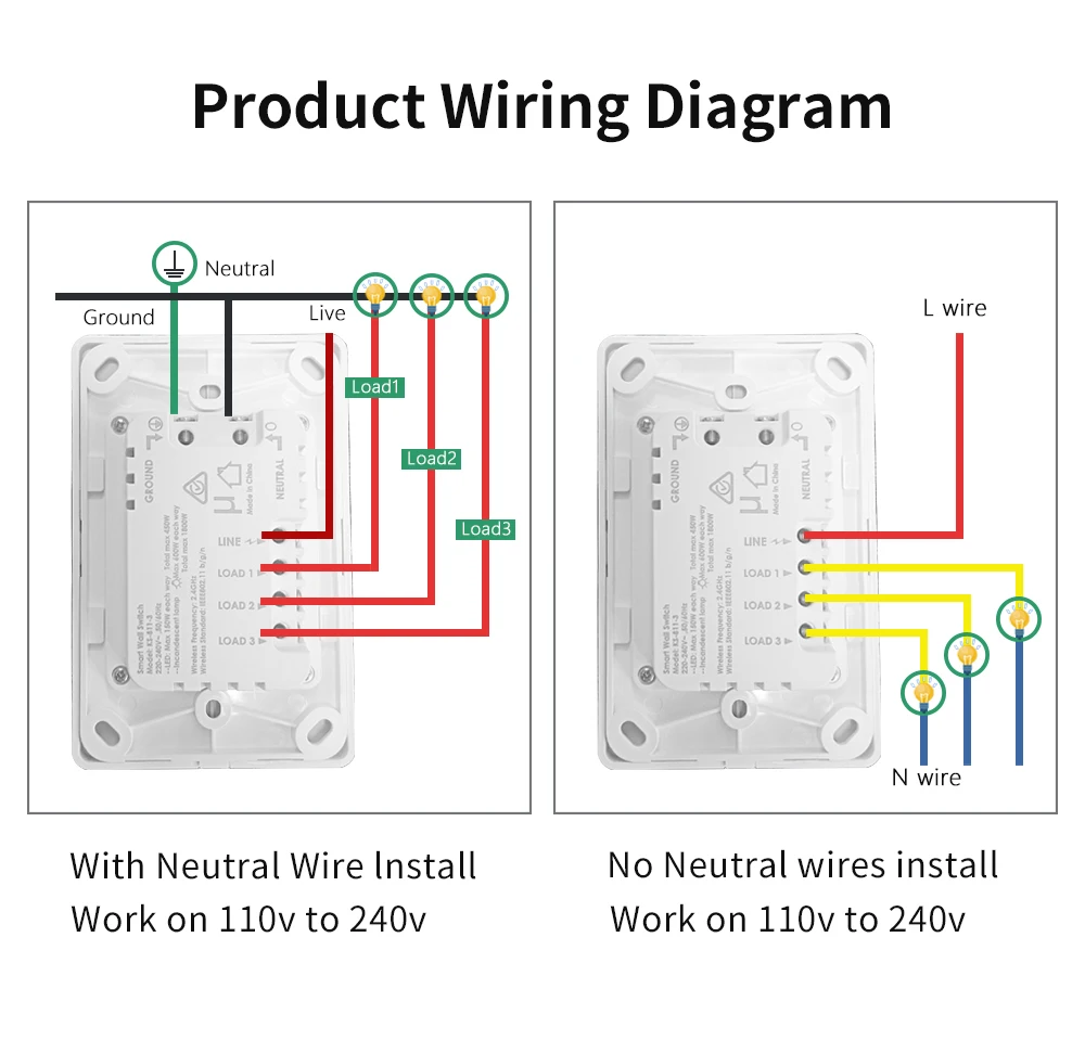 Tuya Smart Zigbee Push Button Wall Light Switches 110-240V NO Neutral Wire &Neutral Wire Physical Interruptor Google Home Alexa