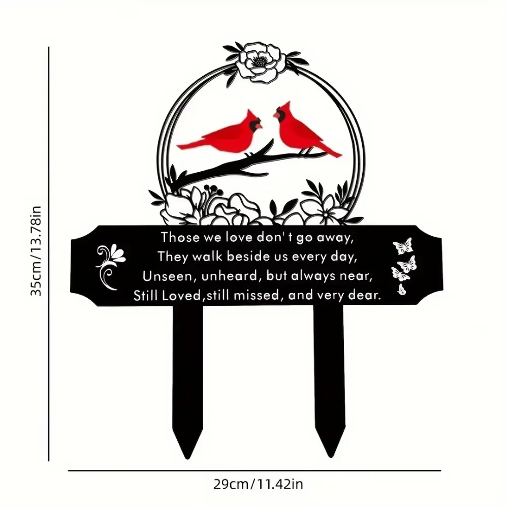 Delightful 1pc Memorial Plaque Stake – Cardinal Birds Garden Stake for Cemetery Delight and Family Commemoration