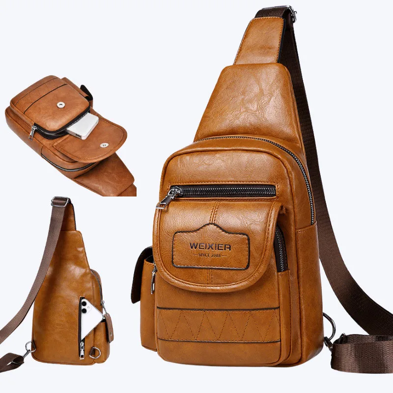 

New Men's High-end Retro Chest Large Capacity Trendy Crossbody Bag Flip Waterproof Shoulder Fashionable Shoulder Bag