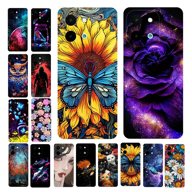 For Vivo Y28 4G Case Black Silicone Bumper Butterfly TPU Soft Back Cover For Vivo Y28 V2352 Case VivoY28 Y 28 Protective Shell