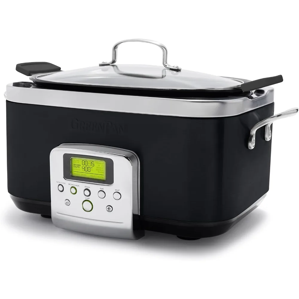 8 - in -1 Programmable 6QT Electric Slow Cooker, Dishwasher Safe Lid & Removable Crock, PFAS-Free Healthy Ceramic，Black