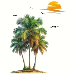 Creative Wall Sticker Tropical Green Plant & Coconut Tree Pattern, Self-Adhesive Decal for Bedroom,  Living Room, Home Decal