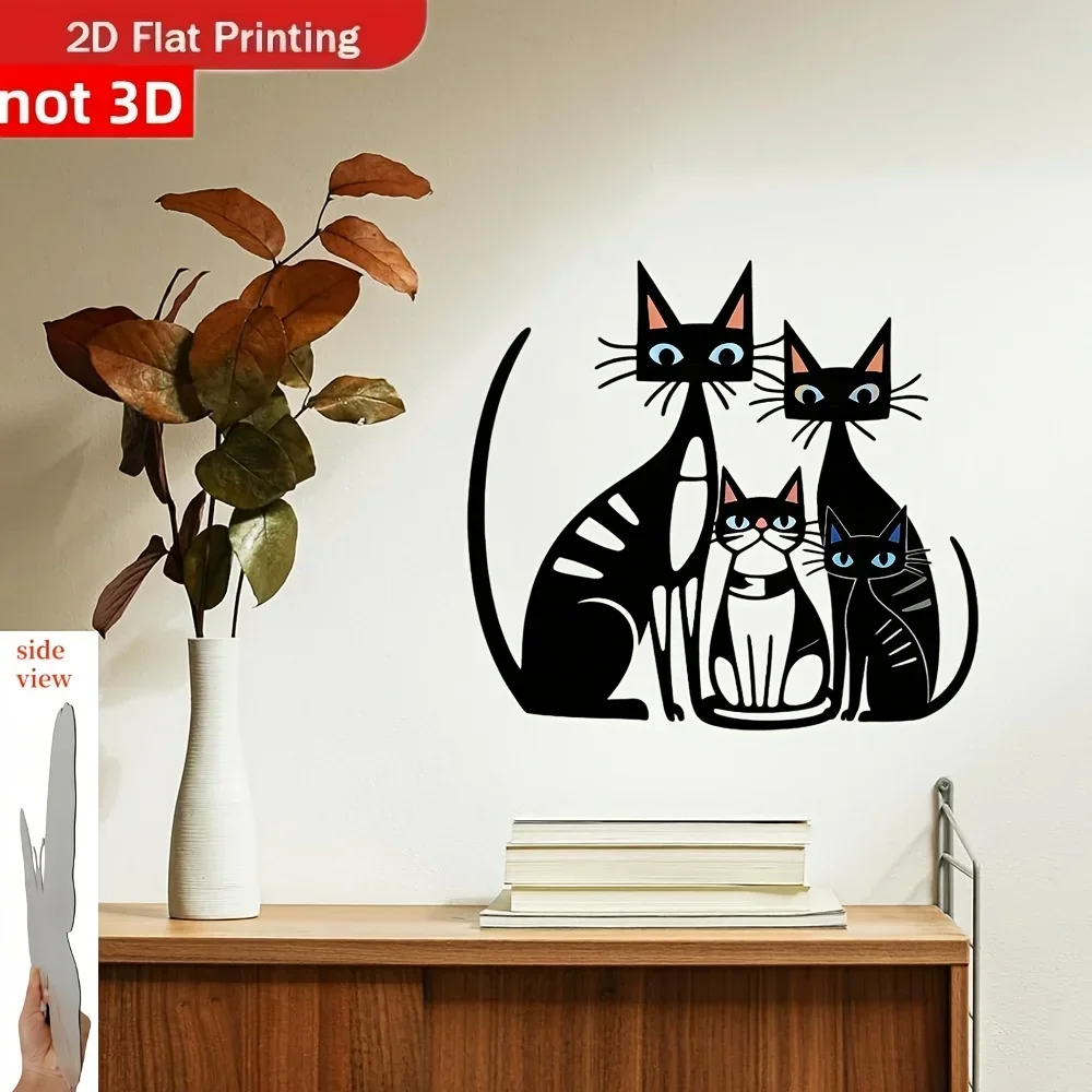 CIFBUY Black Cat Family Metal Wall Art Sign Iron Decor Rust Proof Waterproof For Indoor Outdoor Living Room Home Decoration