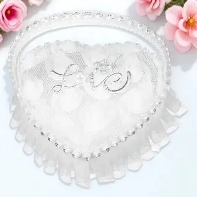 

Миниатюрная кружевная коробочка-подушечка из атласа в форме сердца для кольца, подушка для обручальных колец, свадебный декор, аксессуары для DIY