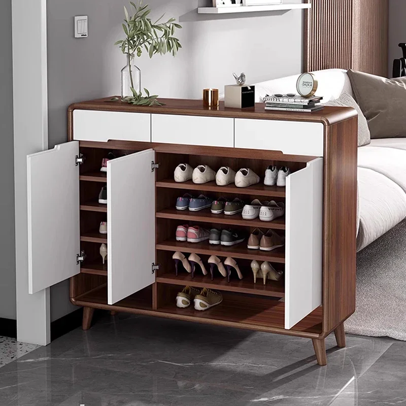 Organizador de Zapatos con Estantes de Almacenamiento, Mueble de Madera Móvil para Sala de Estar, Zapatero Vertical para Entrada, Mueble Zapatero