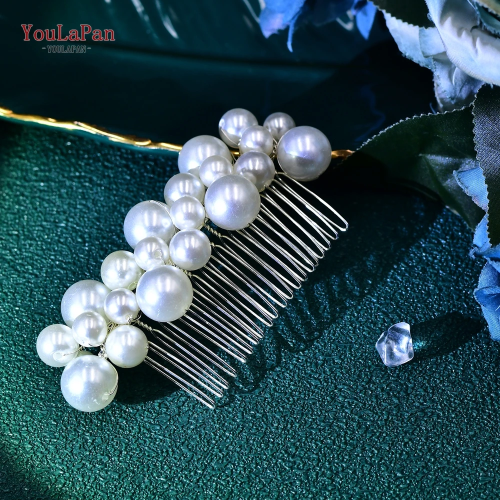 YouLaPan-peine de pelo con perlas grandes para mujer, tocado elegante de Color blanco, accesorios para el cabello, tocado de fiesta, HP641