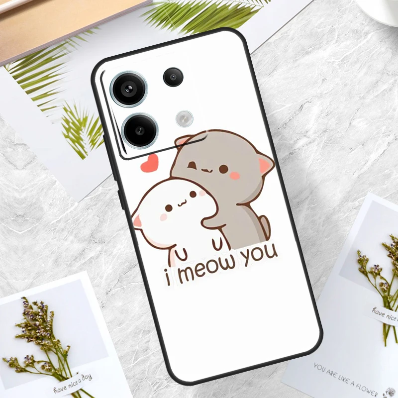 Mochi Peach Cat Case For Redmi Note 12 Pro 9 10 11 9S 10S 11S 12S 10C 12C 13C Redmi Note 13 Pro Plus Cover