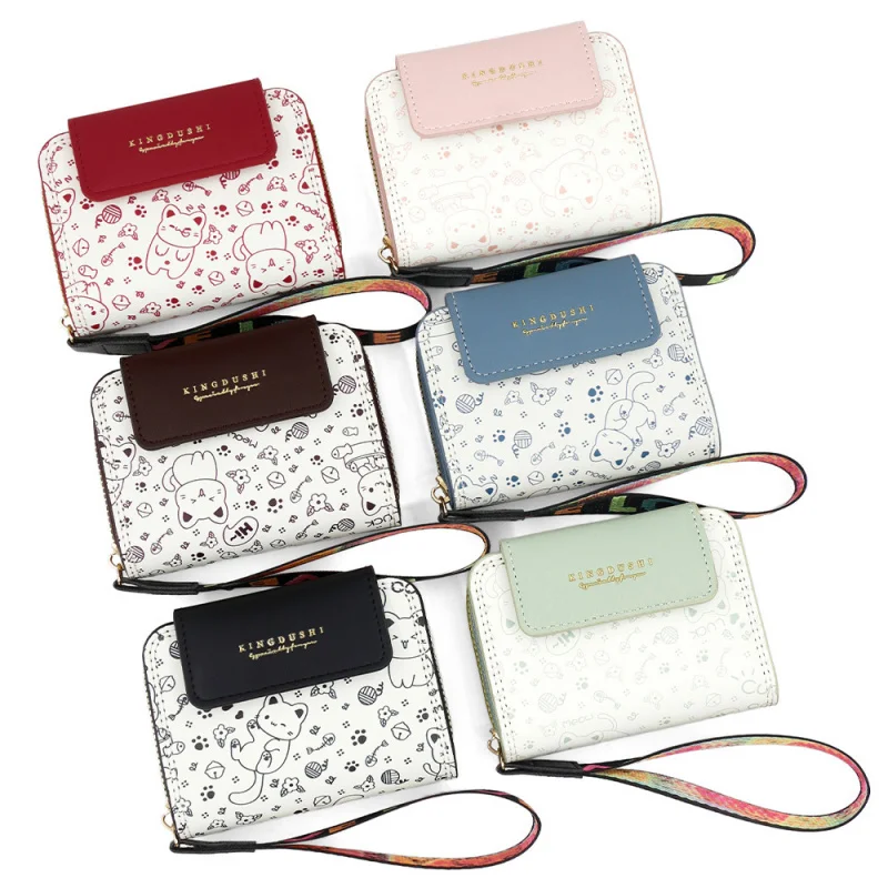 المرأة الجديدة حامل بطاقة الأكورديون اليابانية لطيف مطبوعة هريرة متعددة فتحة للبطاقات عملة المحفظة المنظم #2