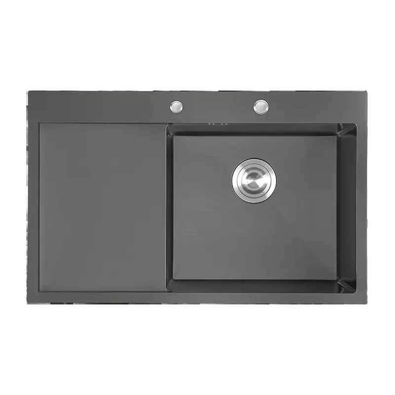 Handmade SUS304 Stainless Steel Single Sink 800x500mm PVD Black Satin Nano Surface Modern Kitchen Basin with Faucet