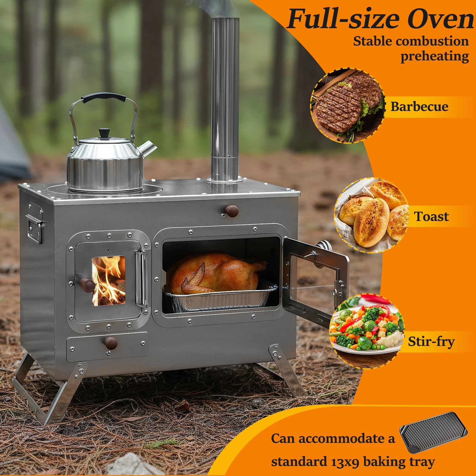 

Hot Tent Stove with 4 Chimney Pipe Stainless Steel Wood Burning Tent Stove for Outdoor Heating & Cooking Ice Fishing Hunting