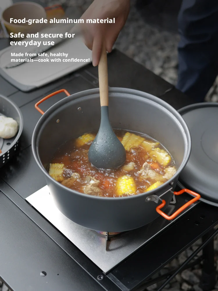 Outdoor large capacity 7.5L cooking pot, aluminum alloy dual-purpose pot, portable camping and picnic cookware