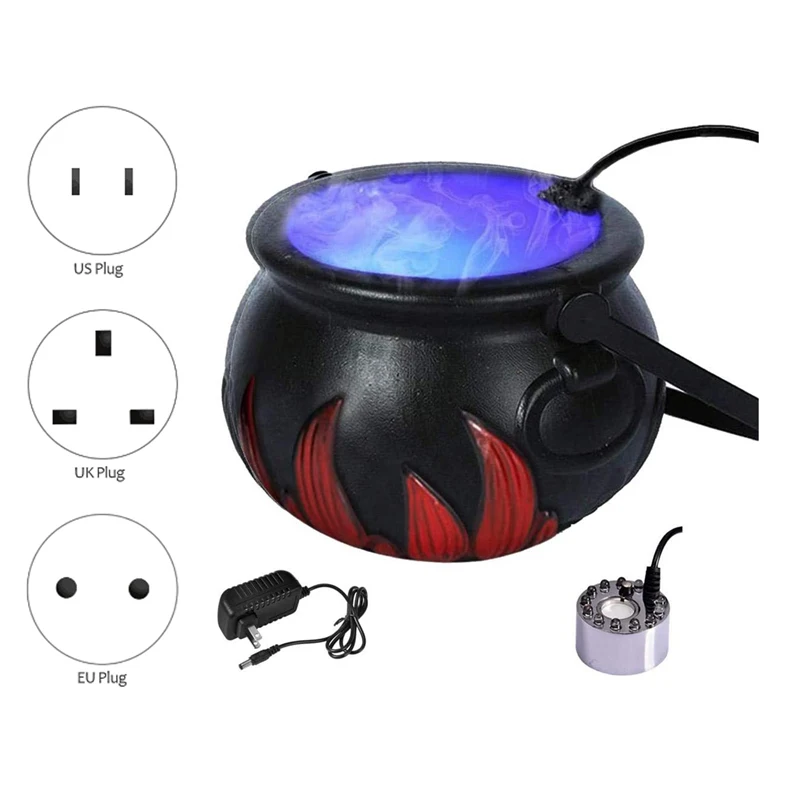 SEWS-Halloween Witch Cauldron Fog Maker, Smoke Machine Mist Maker Fogger Water Fountain Pond Fog Machine