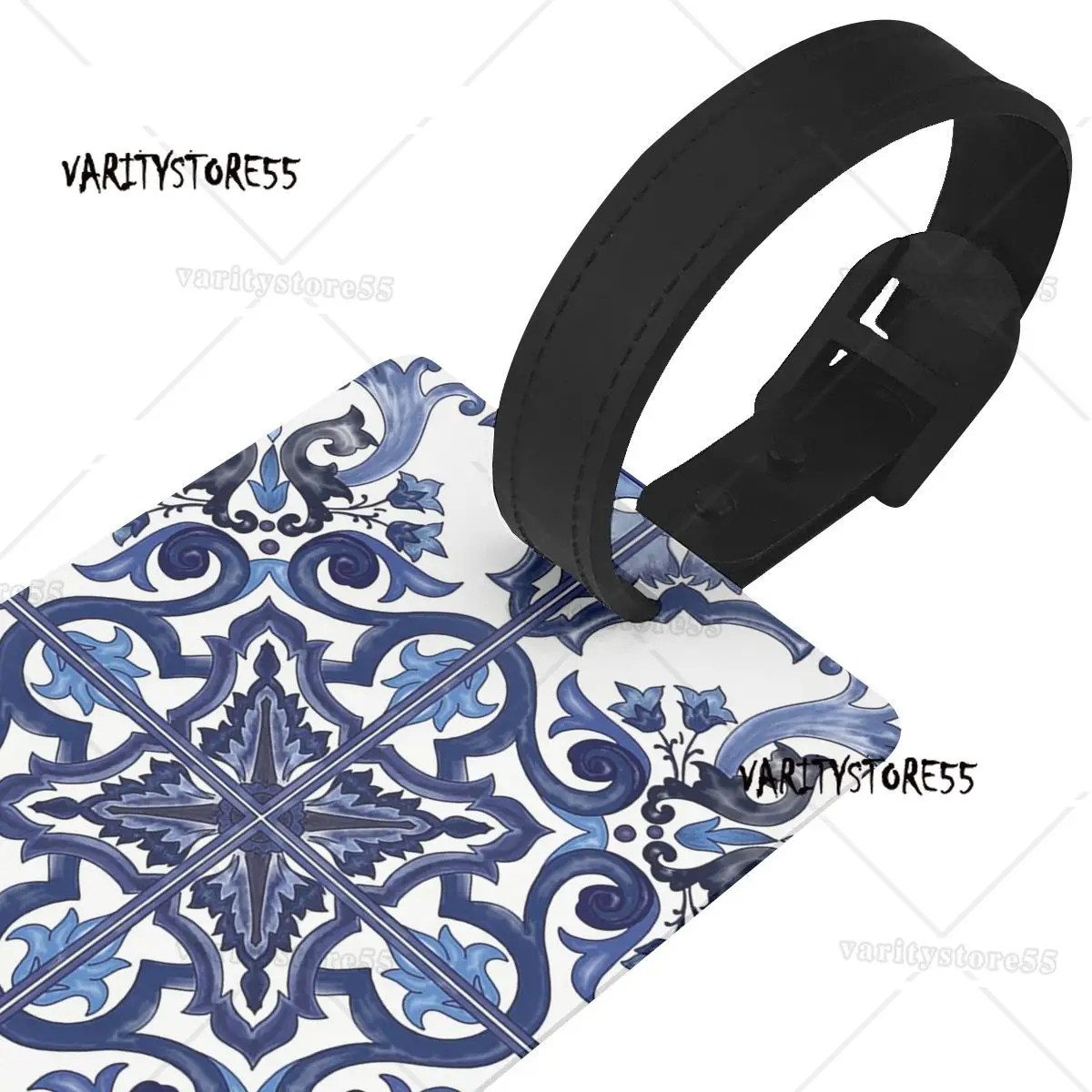 Blauw Sierlijke Bloemen Mediterrane Siciliaanse Tegel Bagagelabels Kofferaccessoires Reisbagage Boarding Tag Draagbaar