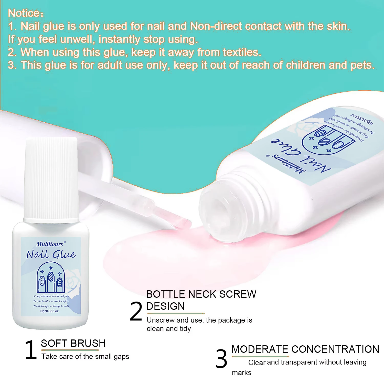 أداة مانيكير حجر الراين الغراء مسمار الغراء لنصائح كاذبة بريق الاكريليك مسمار الفن غطاء زجاجة لاصق مع فرشاة الغراء قوي للغاية