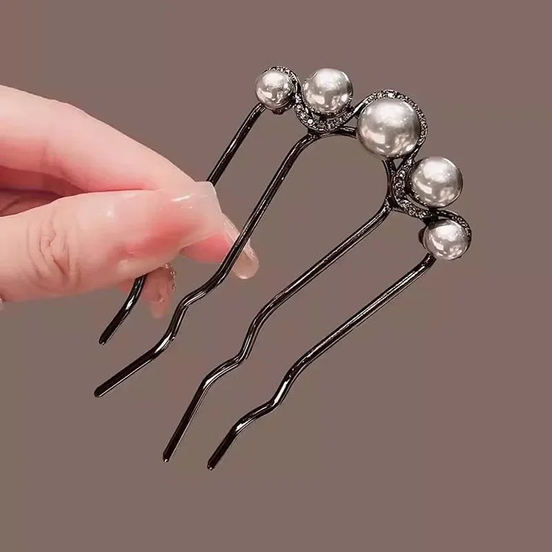 แฟชั่นโลหะ U-Shaped Hair Stick สําหรับหญิงสาวไข่มุกผมคลิป Pins Bun Maker เครื่องมือทรงผมอุปกรณ์เสริมผม