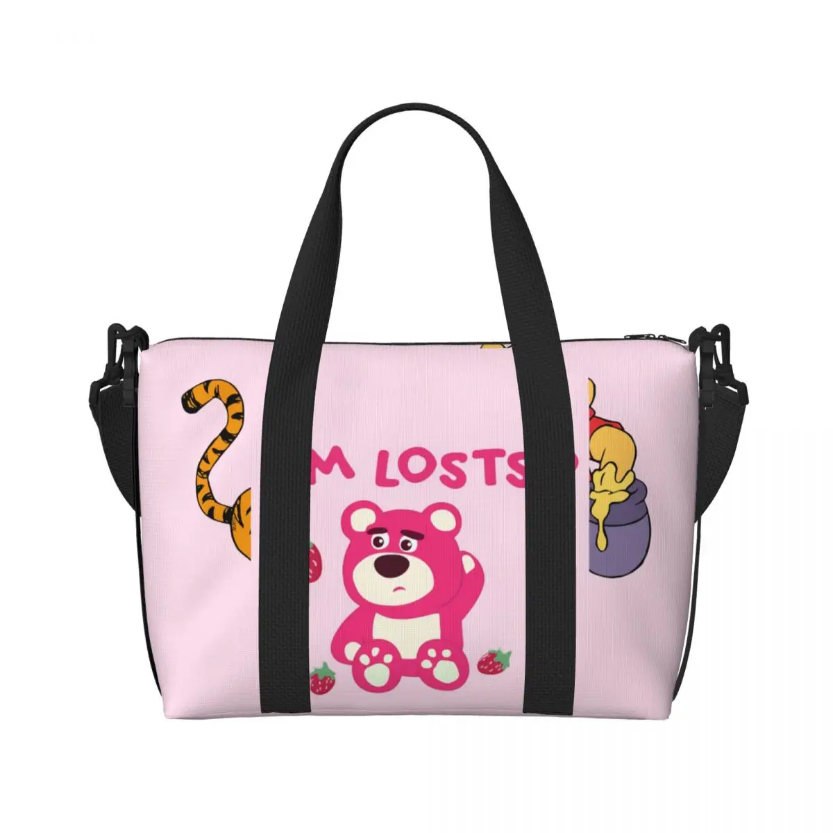 Custom Cute Lotso Huggin Strawberry Bear Tote Bag Women Large Capacity Beach Gym Shoulder Travel Bag