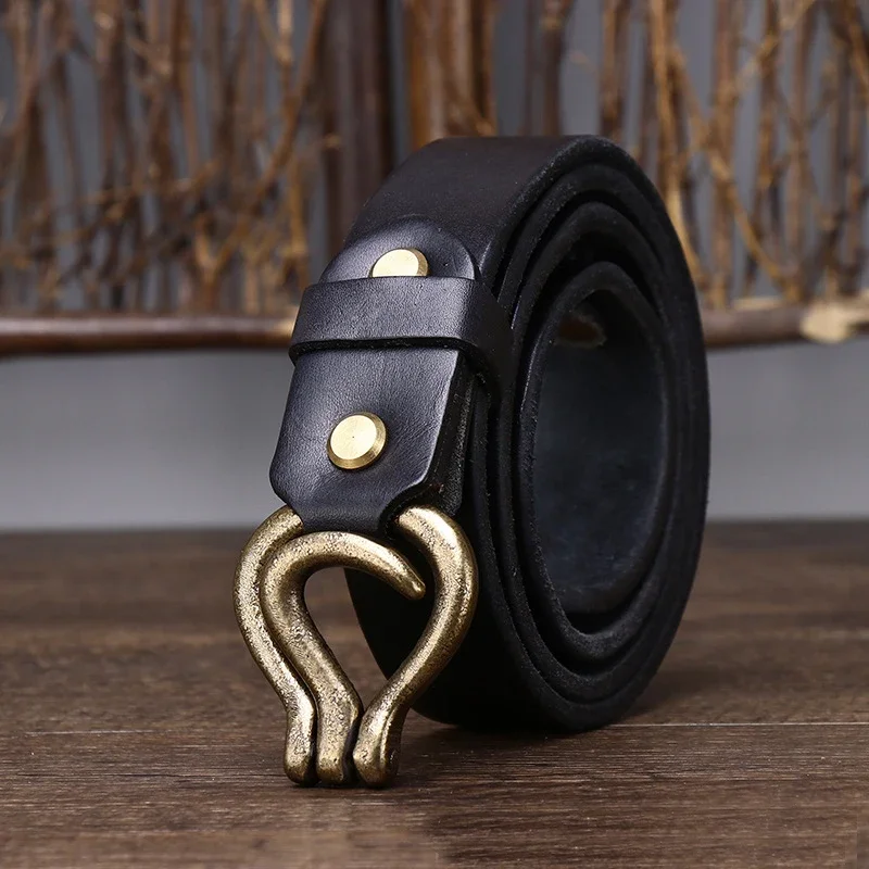 

3.2cm Width New High Quality Men Belt For Man Classic Copper Buckle Belt Real Genuine Leathet Belts Cowskin Weaving Belt Gifts